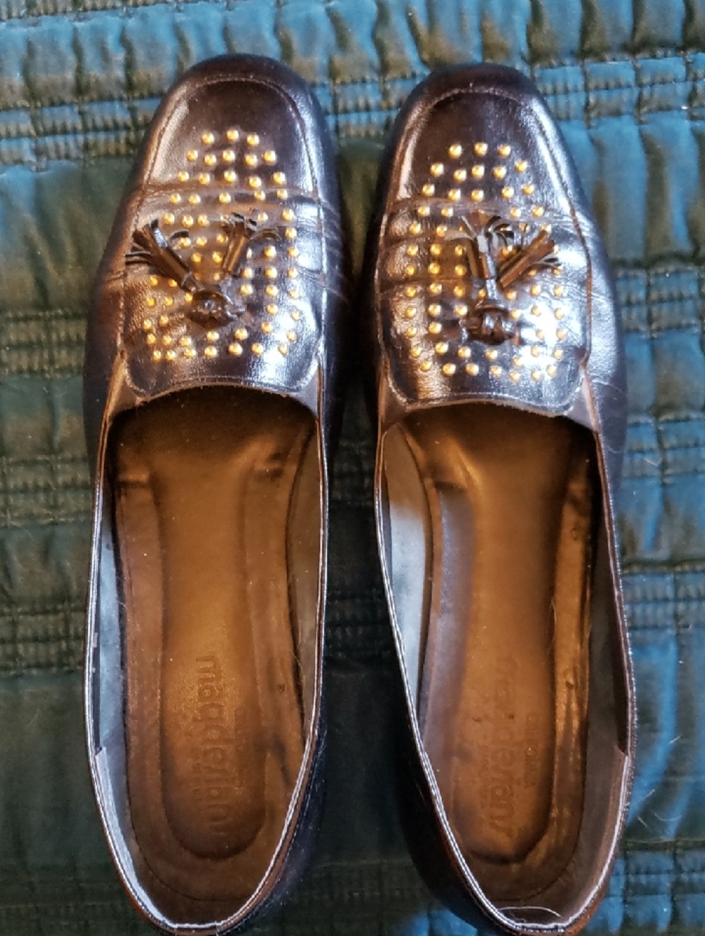 Magdesians Vintage 1960s Black Gold Studded Tassel Loafers Size 12!